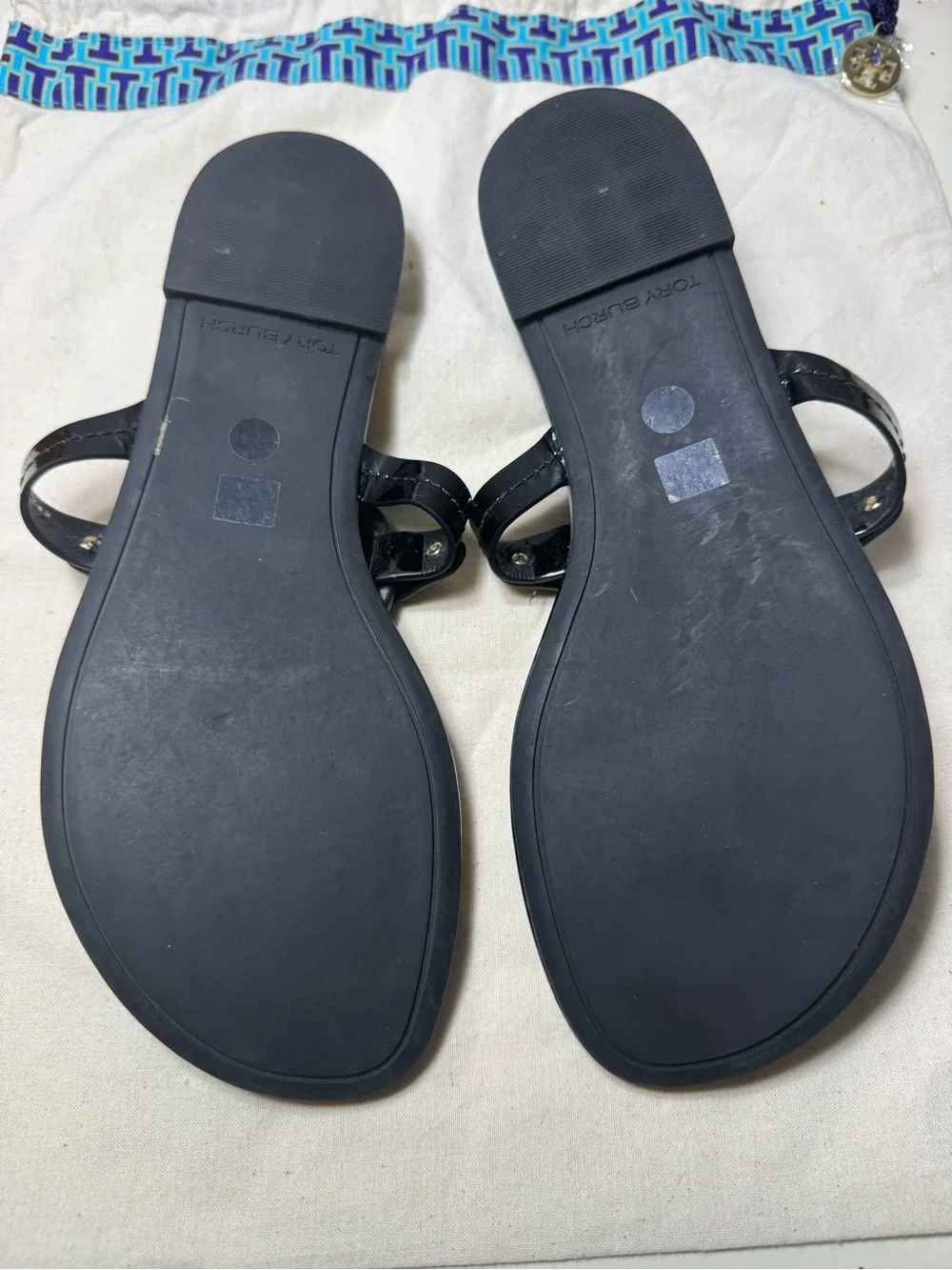 Tory Burch Black Patent Logo Thong Sandals